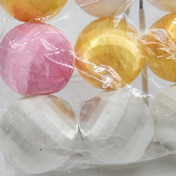 12 Christmas Tree Ornament Pink Red Yellow White Balls Plastic Silk Wrapped - Picture 2 of 5